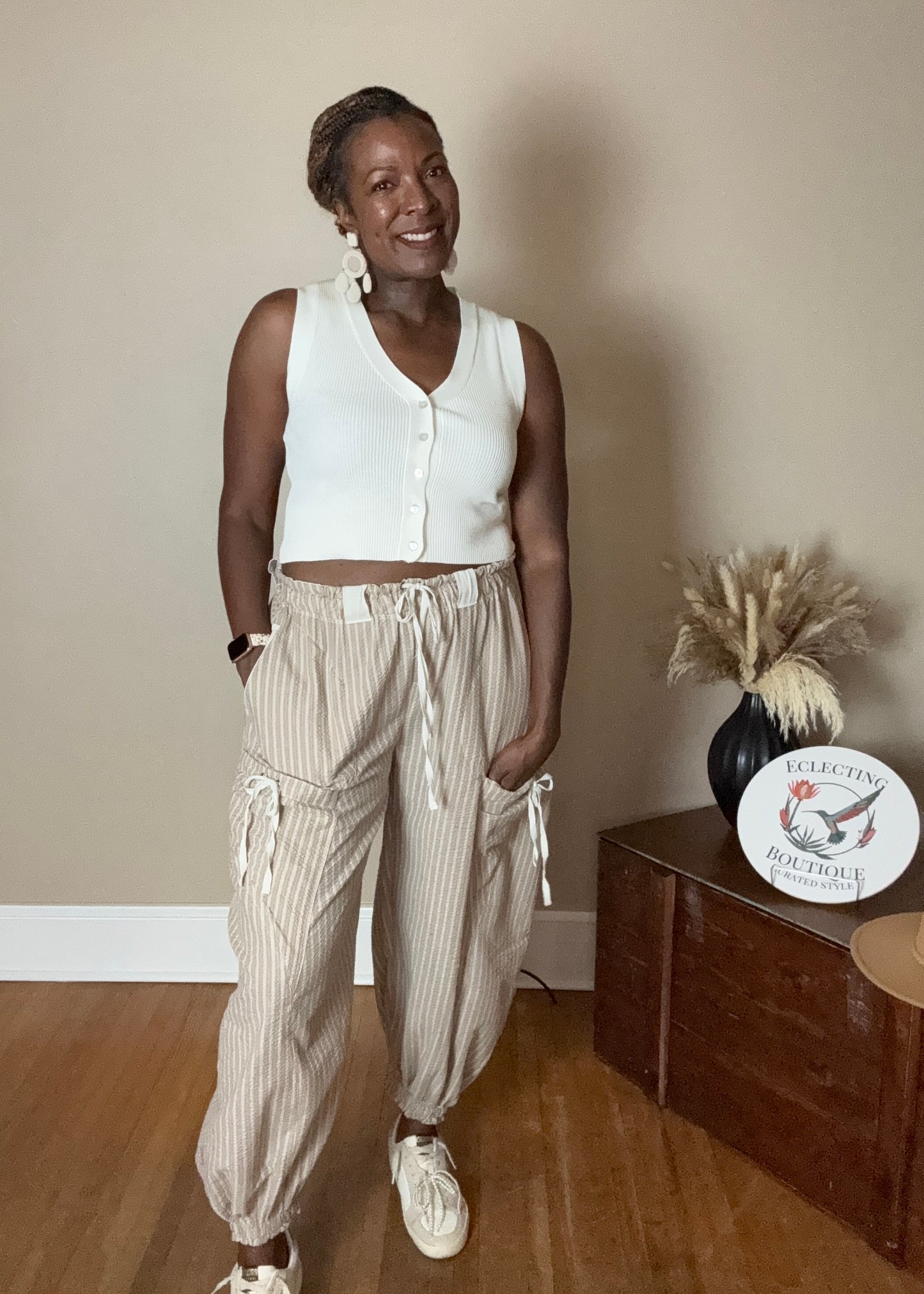 Tiara Striped Drawstring Jogger Pants