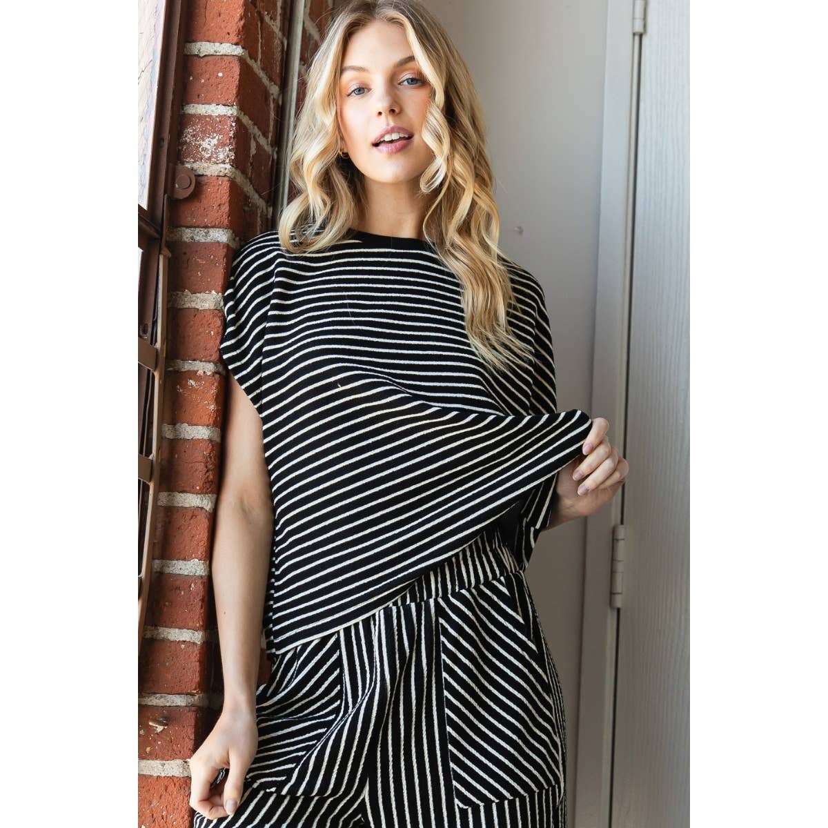 Sydney Stripe Texture Knit Drop Shoulder Top