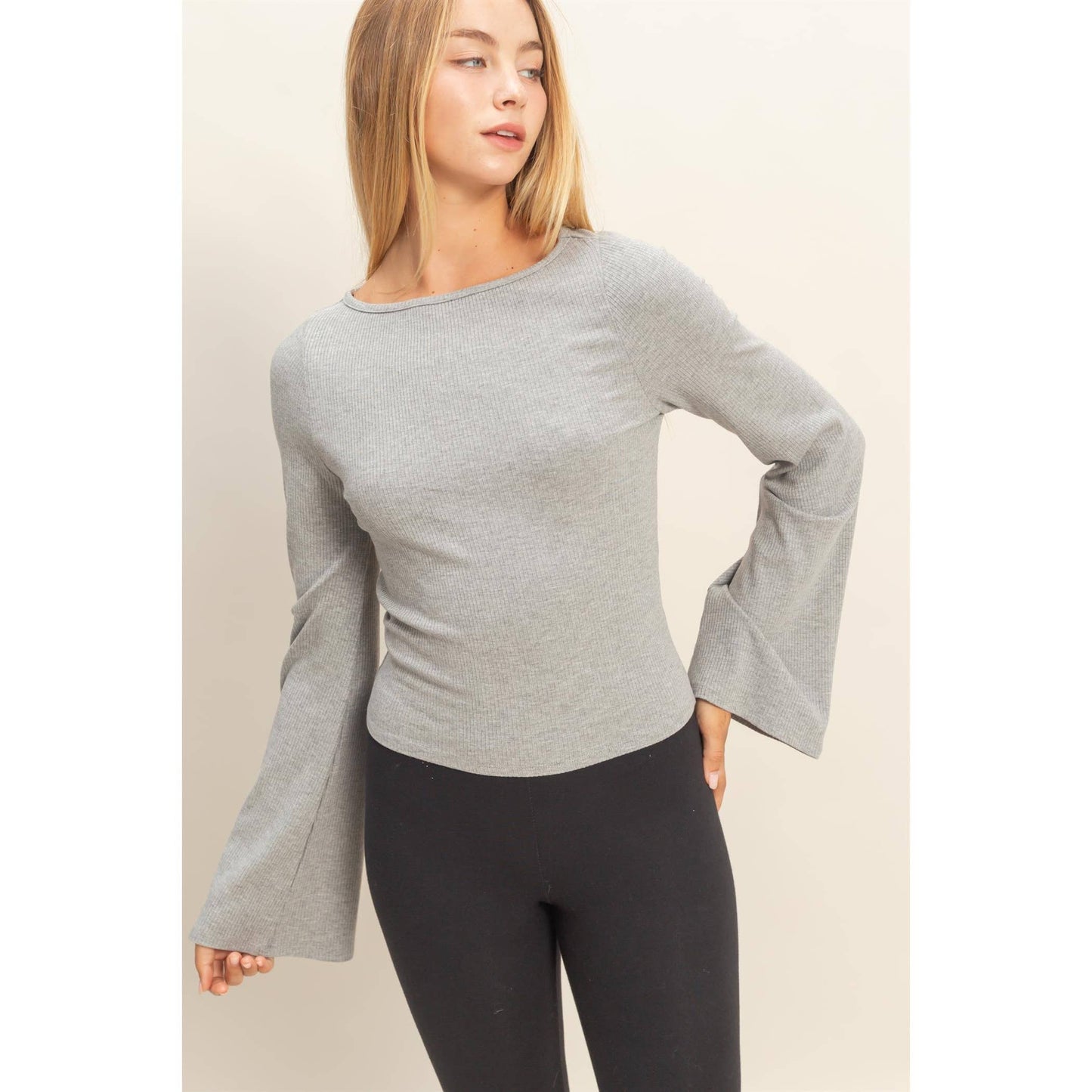 Long Bell Sleeve Ribbed Knit Top - Everly