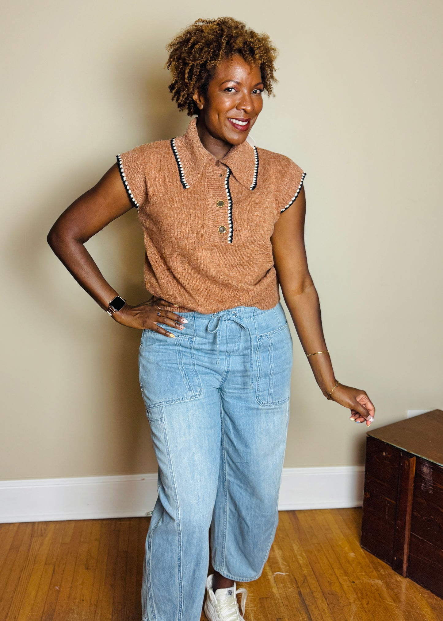Collared Knit Sleeveless Sweater Top Camille