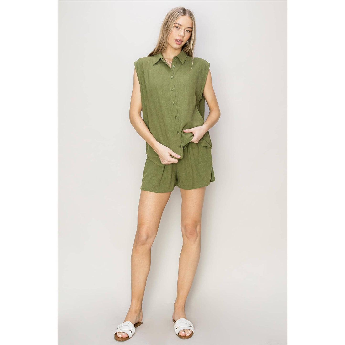 Shellie Button-Up Linen Short Set