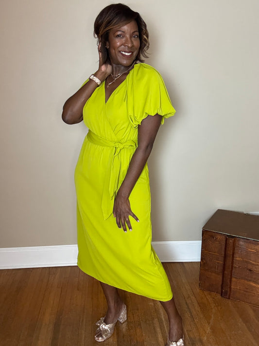 Beyla Bubble Sleeve Midi Dress