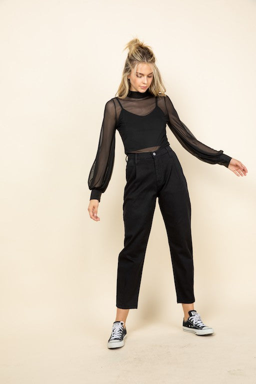 Sheer Mesh Balloon Sleeve Top - Cara