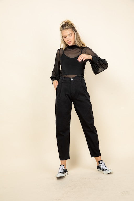 Sheer Mesh Balloon Sleeve Top - Cara