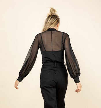 Sheer Mesh Balloon Sleeve Top - Cara