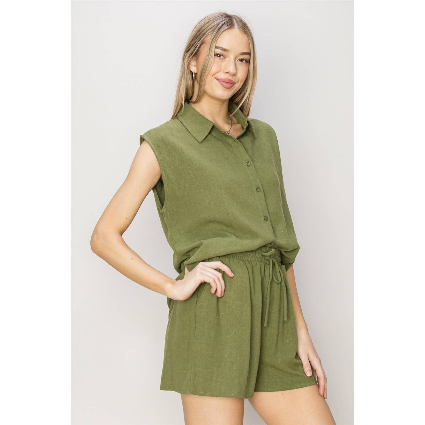 Shellie Button-Up Linen Short Set