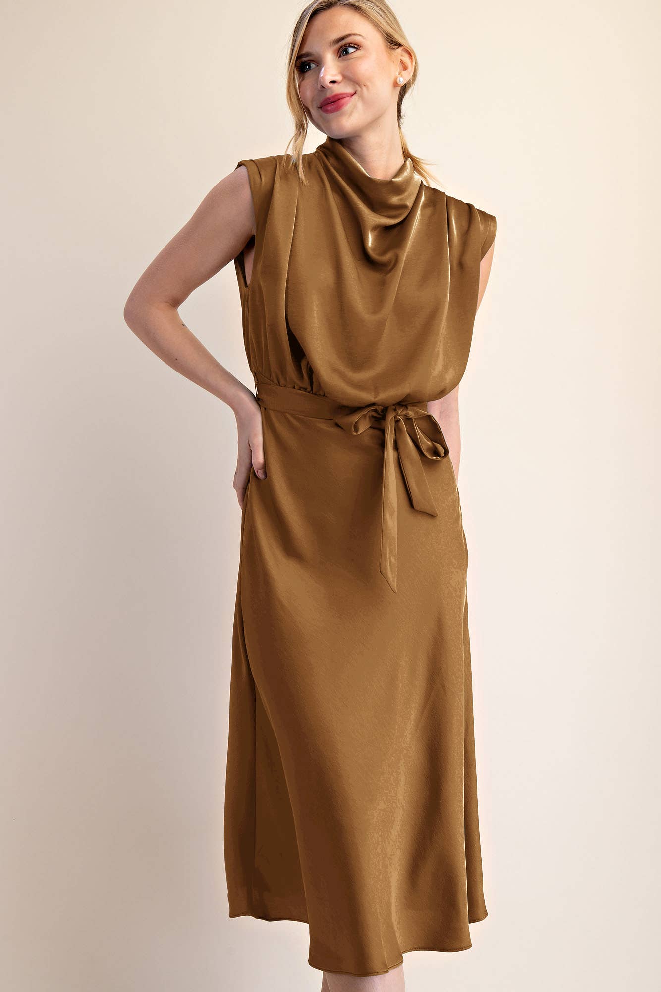 Mock Neck Satin Midi Dress – Becca
