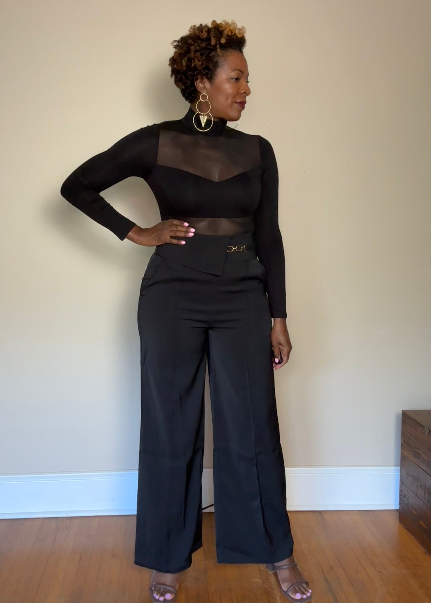 Catalina Mock Neck Mesh Cutout Long Sleeve Body Suit