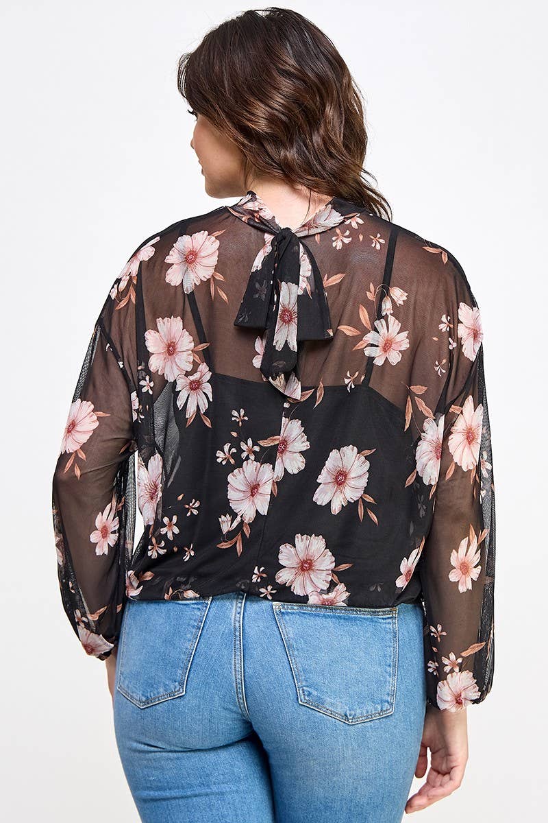 Plus Size Floral Mesh Blouse – Maribel Top