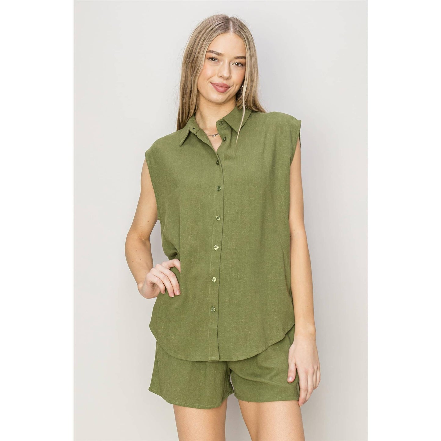 Shellie Button-Up Linen Short Set