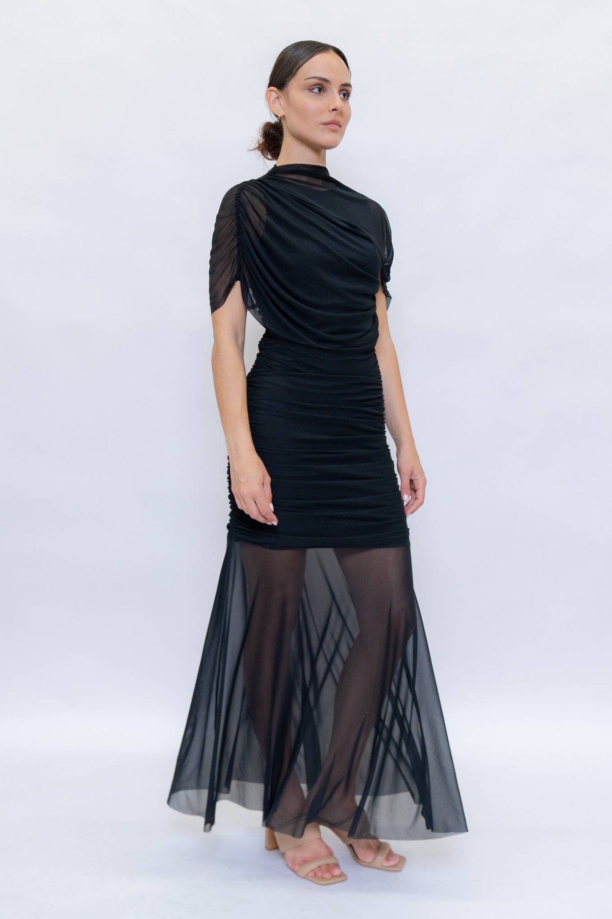 Cape Mesh Maxi Dress