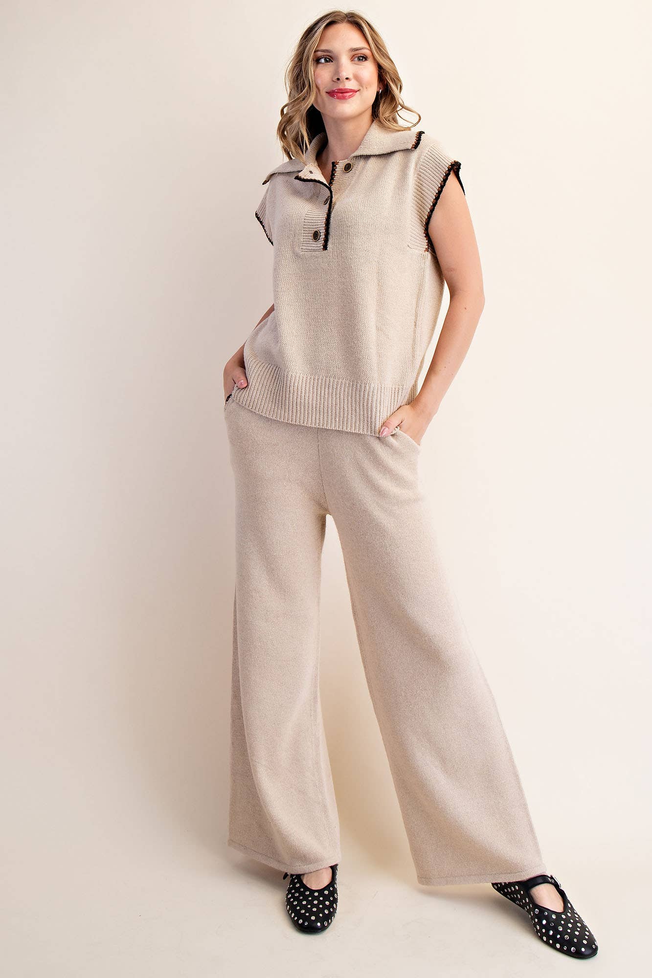 Collared Knit Sleeveless Sweater Top Camille