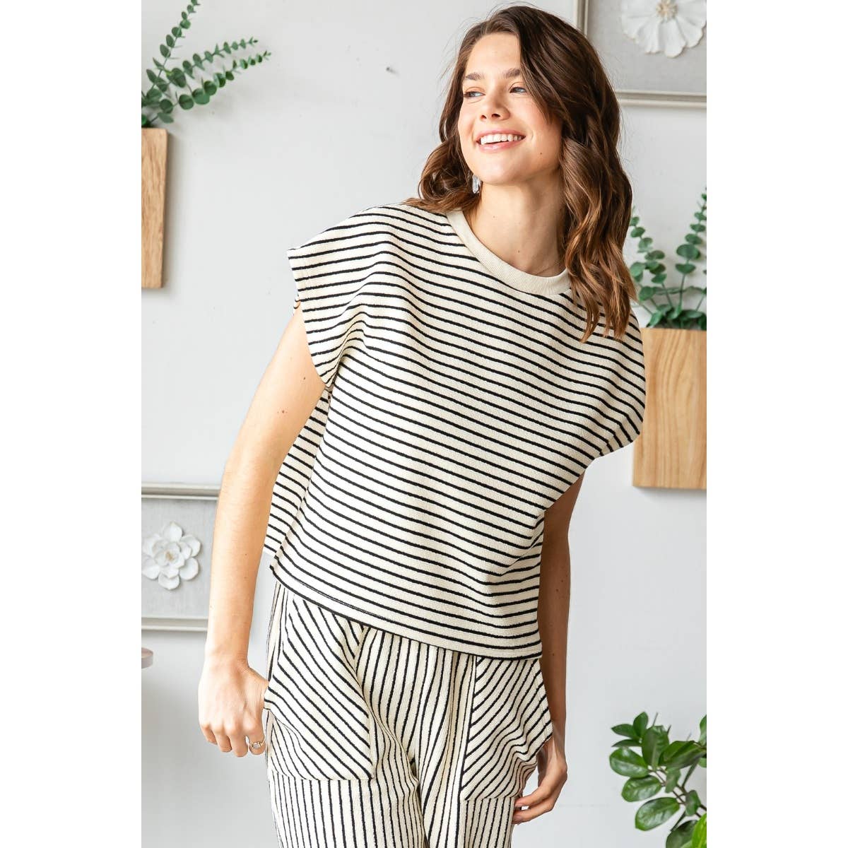 Sydney Stripe Texture Knit Drop Shoulder Top