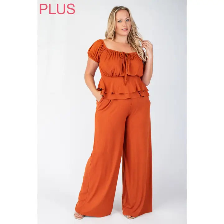LAST ONE - Plus - Salise Peasant Top and Pant - Set