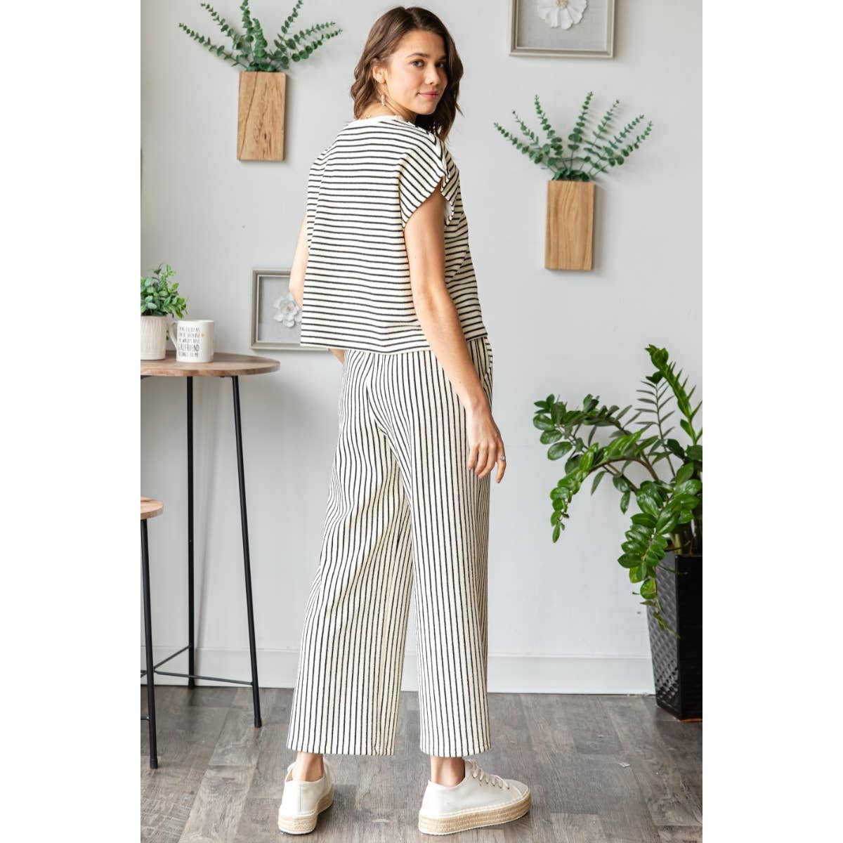 Sydney Stripe Texture Knit Drop Shoulder Top