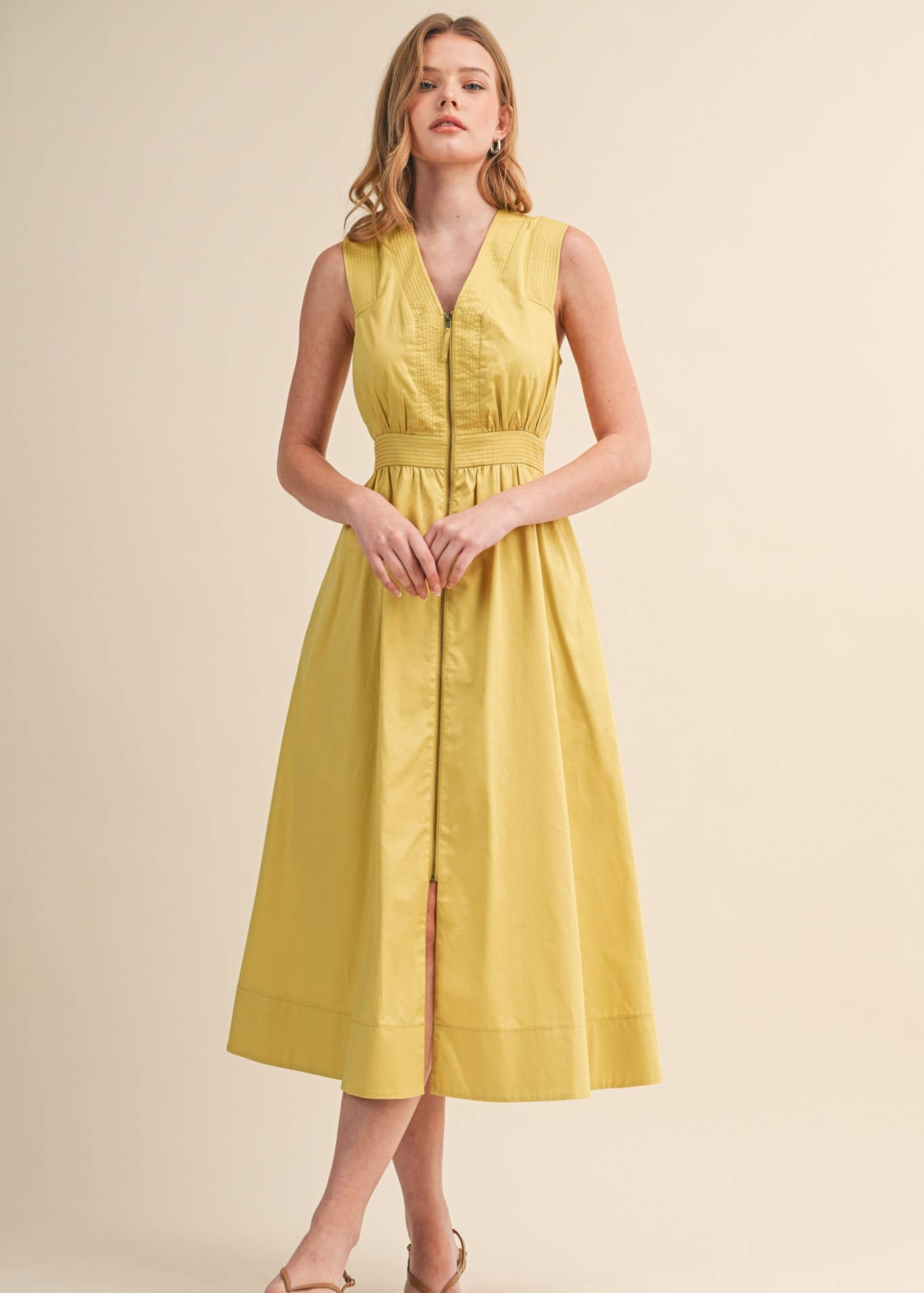 Cotton Midi Zipper Front Dress