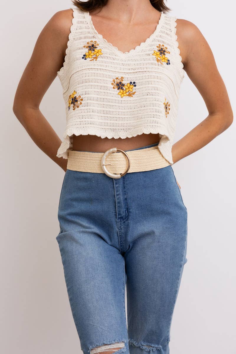 Earthy Nature Loop Raffia Belt - Round Buckle