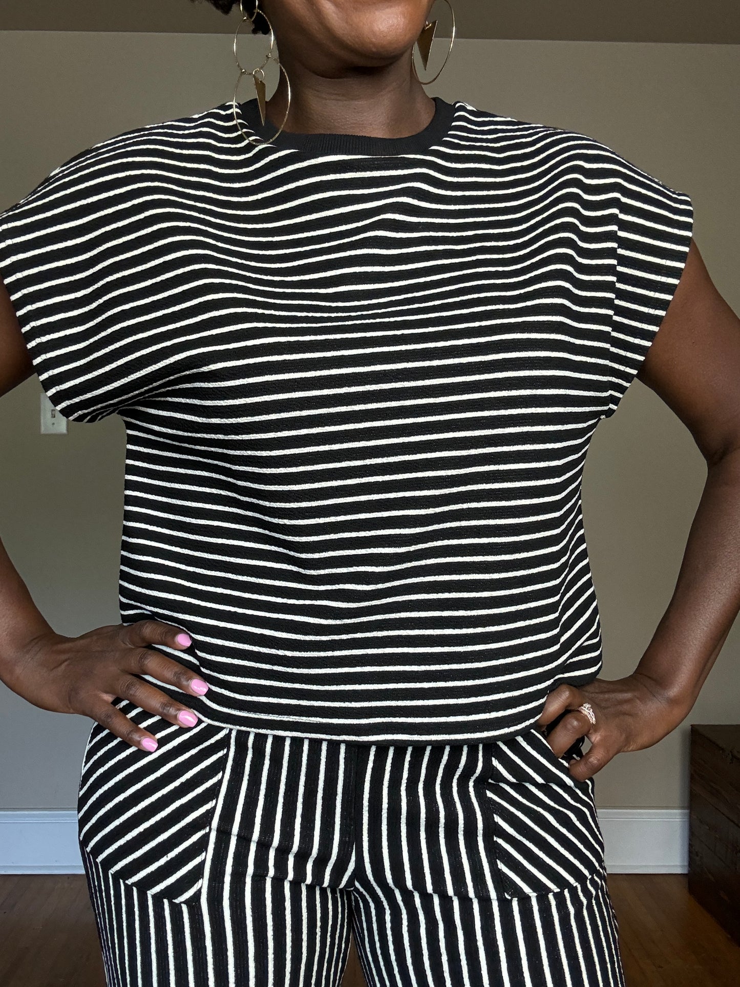 Sydney Stripe Texture Knit Drop Shoulder Top