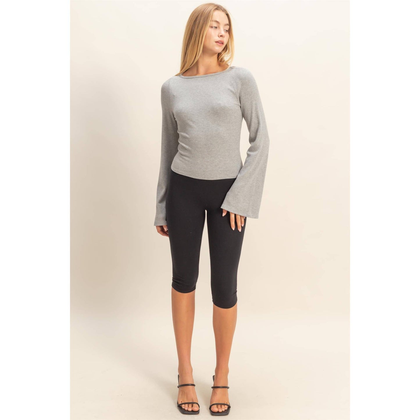 Long Bell Sleeve Ribbed Knit Top - Everly