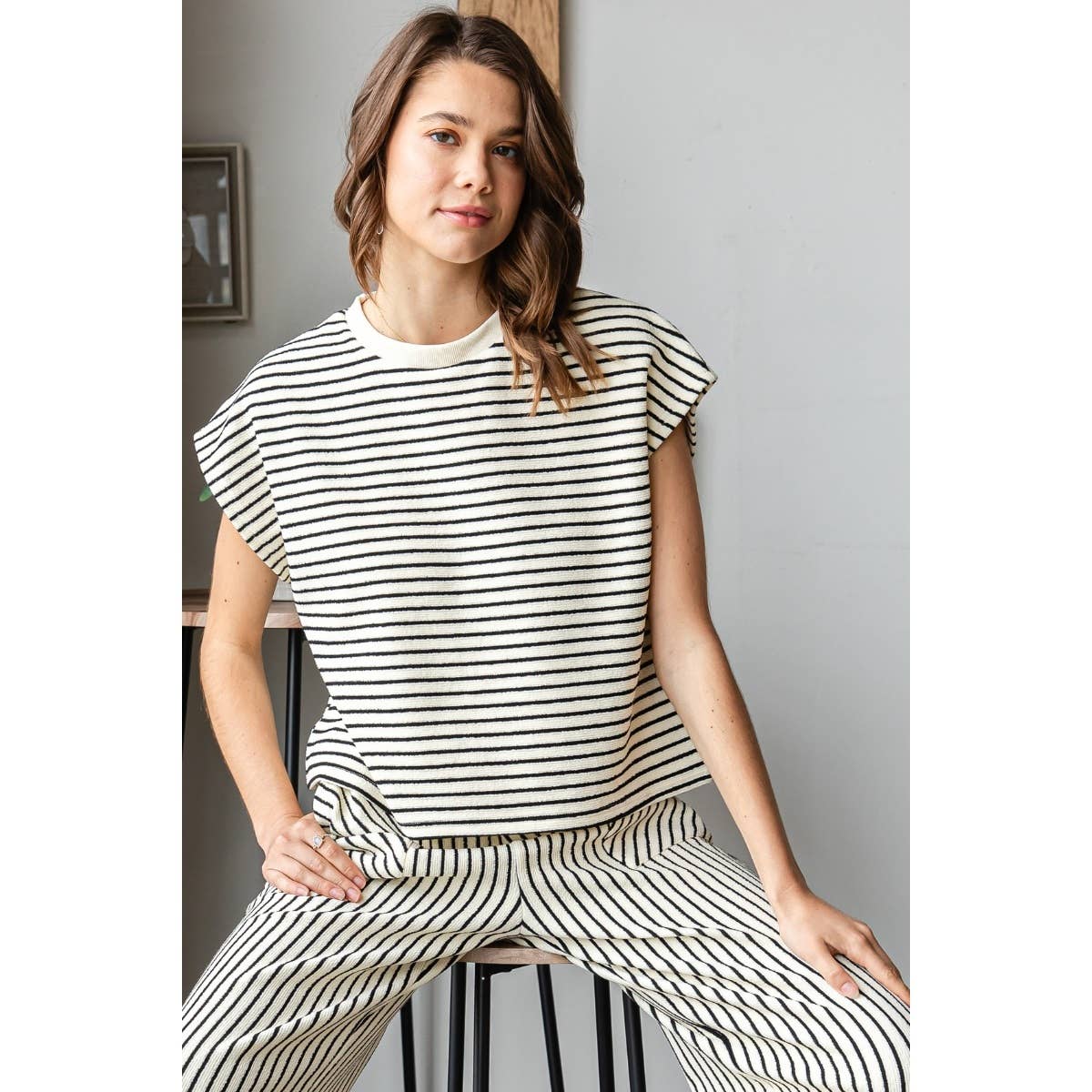 Sydney Stripe Texture Knit Drop Shoulder Top