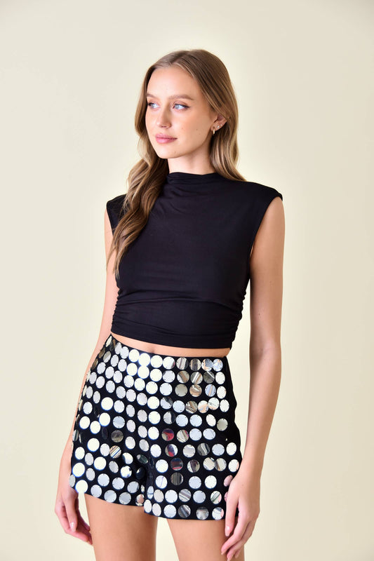 Carrera Mock Neck Cap Sleeve Crop Top