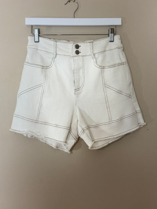 White Denim Patch Pocket Shorts