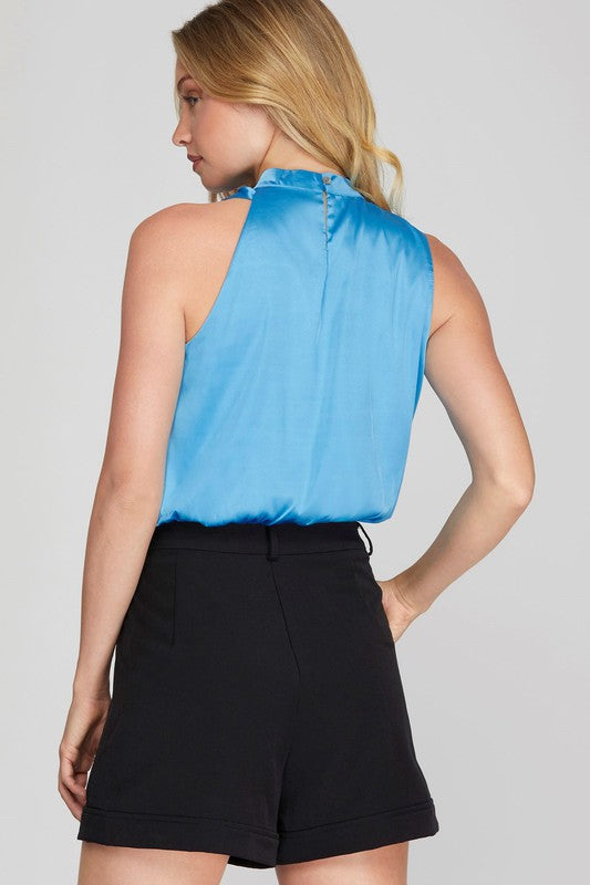 Clare Mock Nek Sleeveless Asymmetrical Woven Top