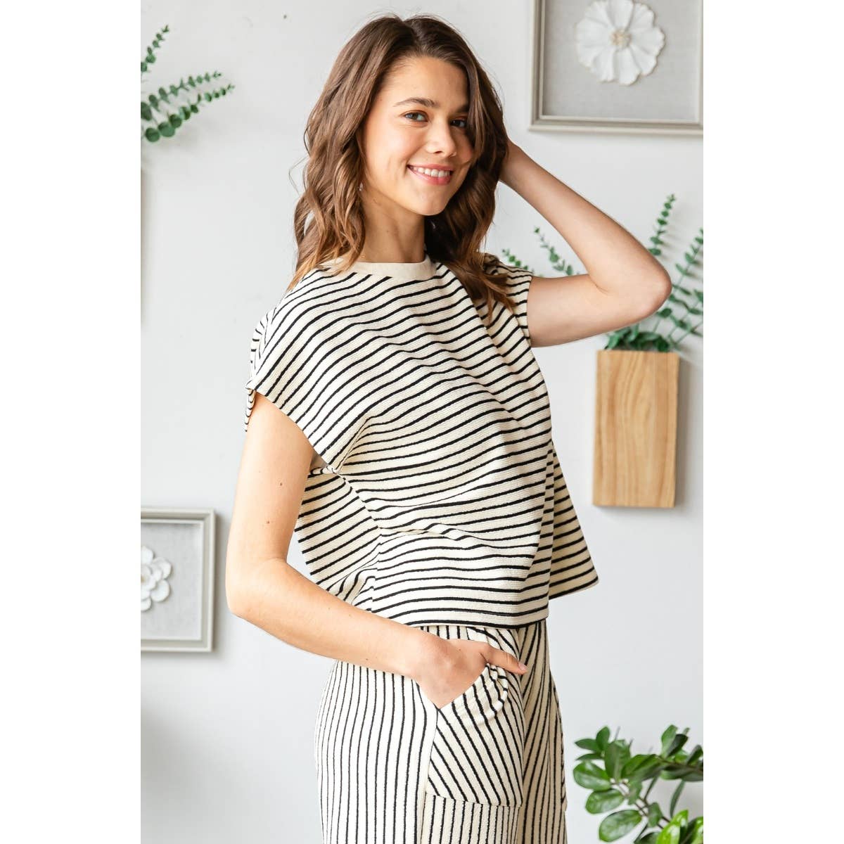 Sydney Stripe Texture Knit Drop Shoulder Top