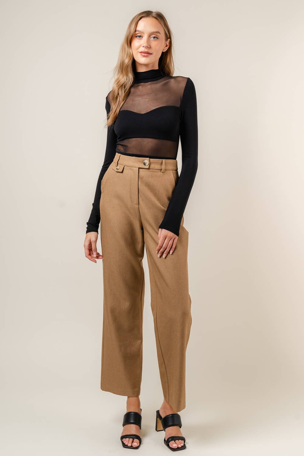 Catalina Mock Neck Mesh Cutout Long Sleeve Body Suit