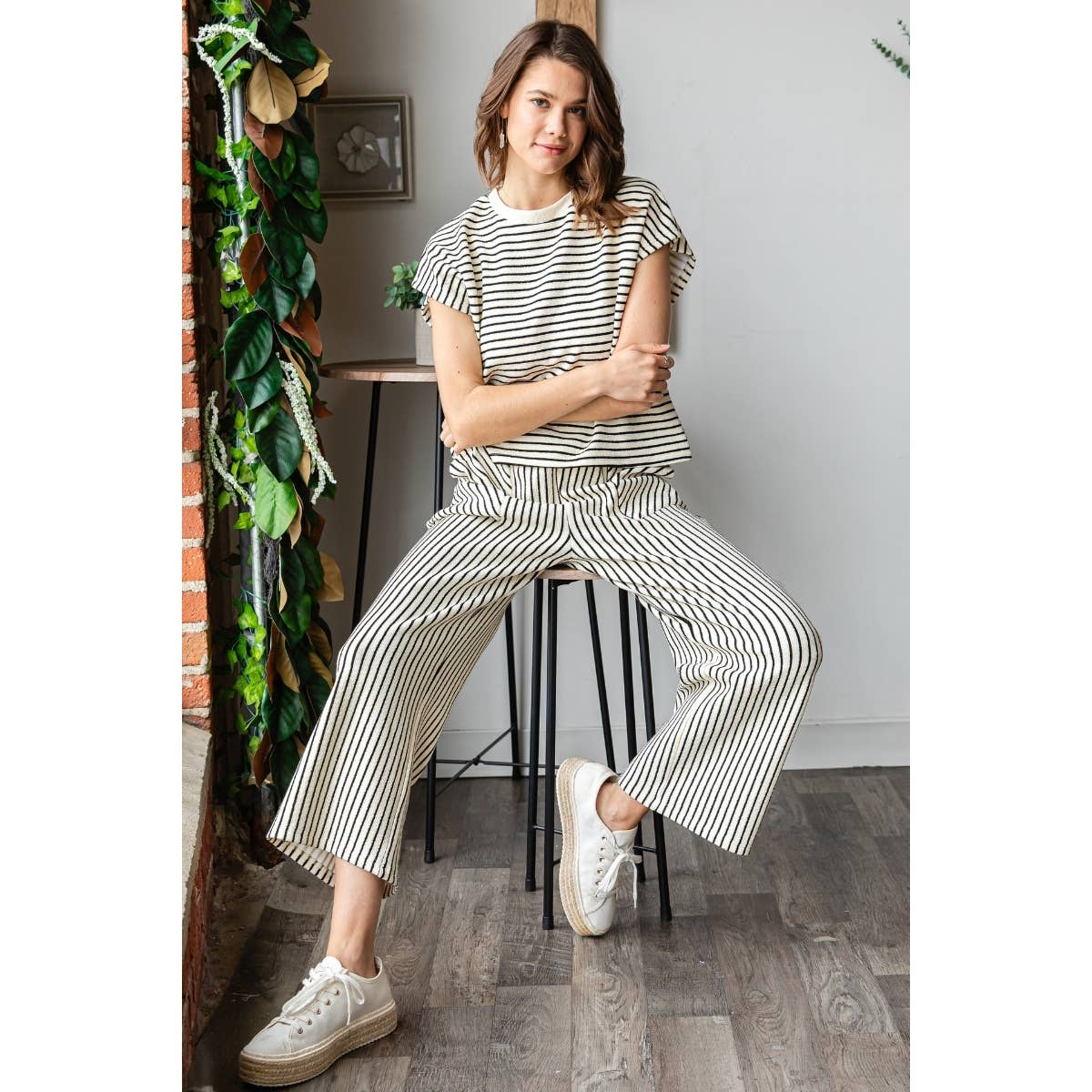 Sydney Stripe Texture Knit Drop Shoulder Top