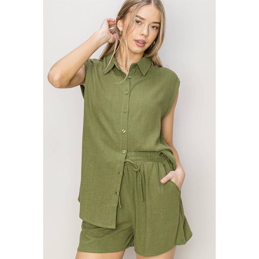 Shellie Button-Up Linen Short Set