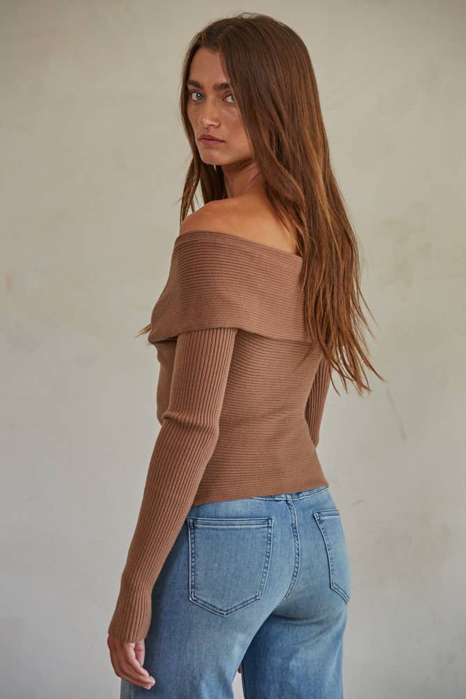 Callie Knit Sweater Off Shoulder Long Sleeve Top