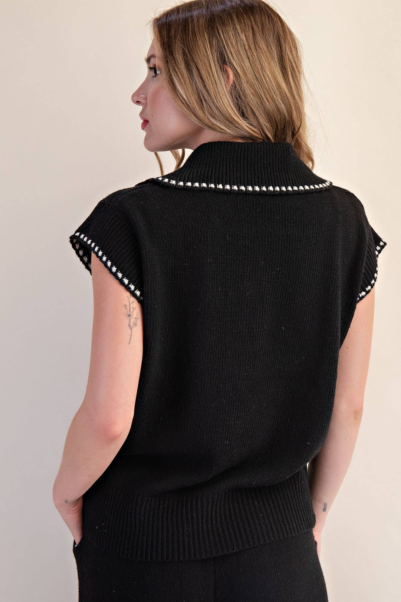 Collared Knit Sleeveless Sweater Top Camille