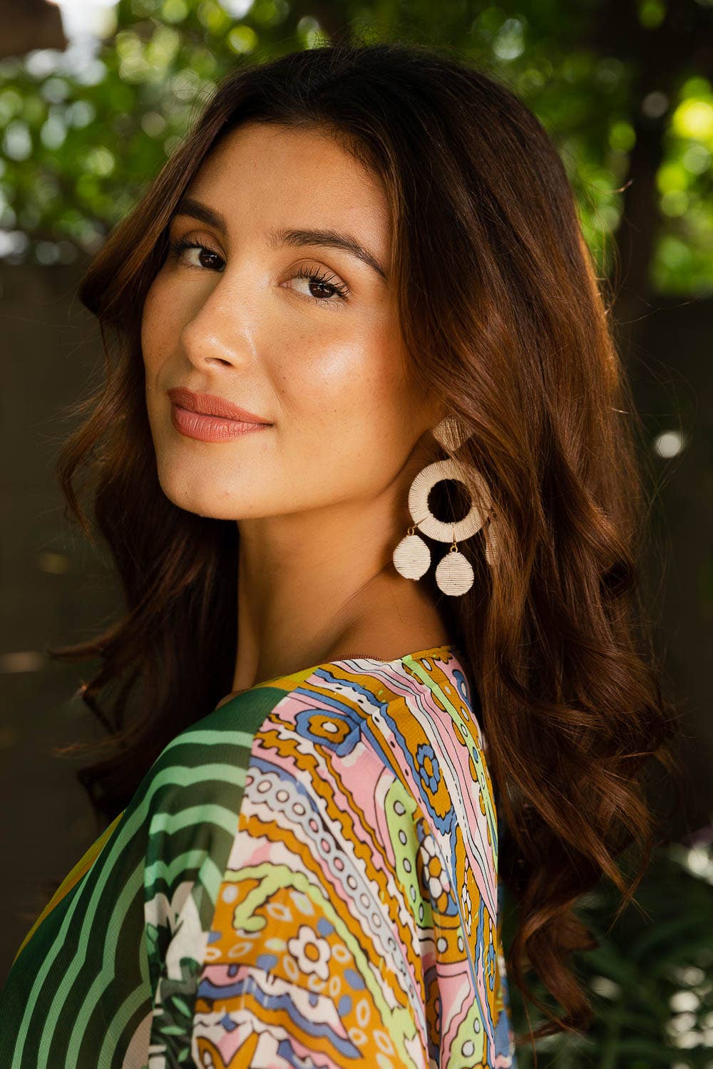 Raffia Wrapped Circle and Teardrop Earrings