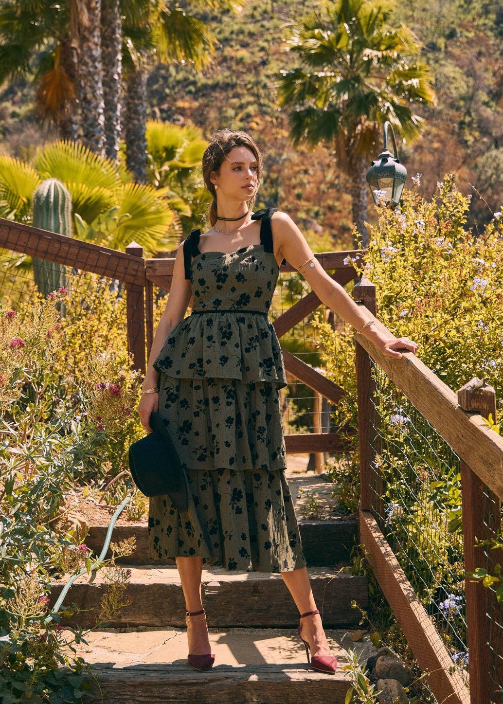 Velvet Flower Tiered Midi Dress