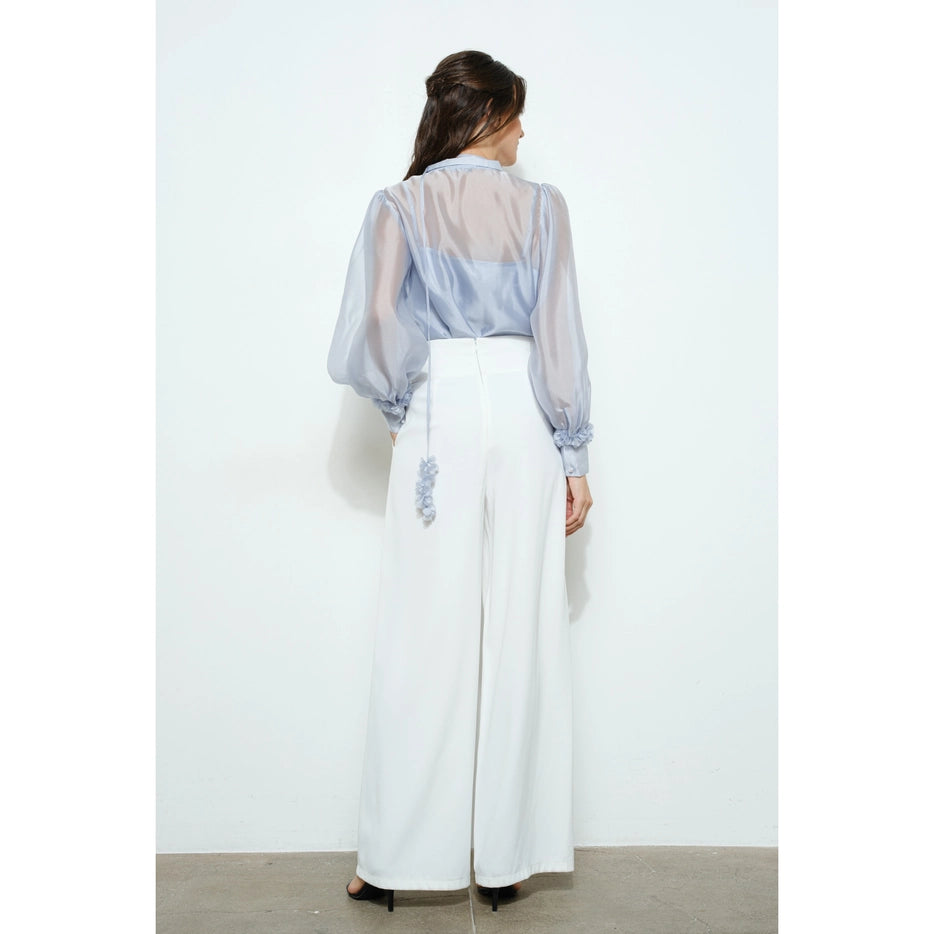 Cathie Sheer Long Sleeves Button-Up Blouse