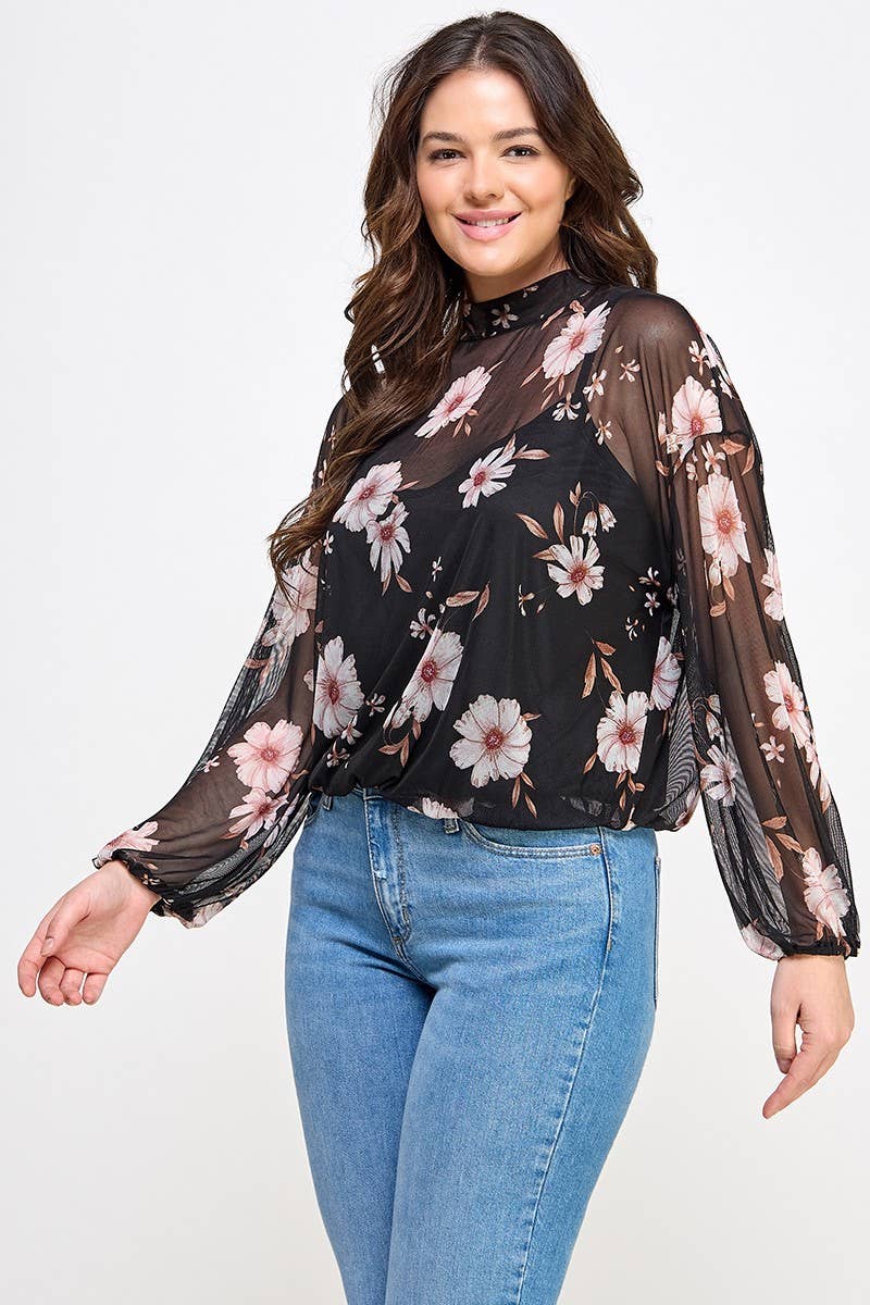 Plus Size Floral Mesh Blouse – Maribel Top