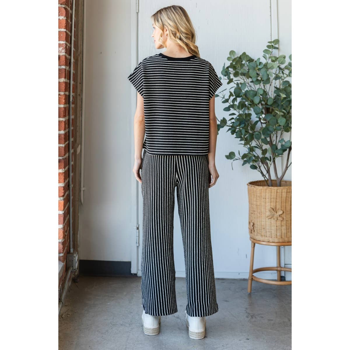 Sydney Stripe Texture Knit Drop Shoulder Top