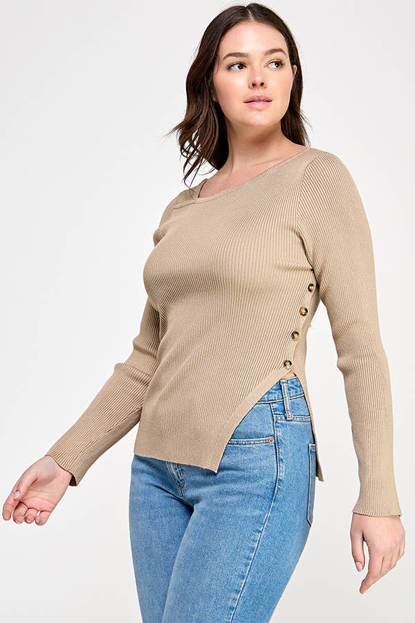 Plus Size Asymmetric Button Detail Sweater Knit Top – Elara Top
