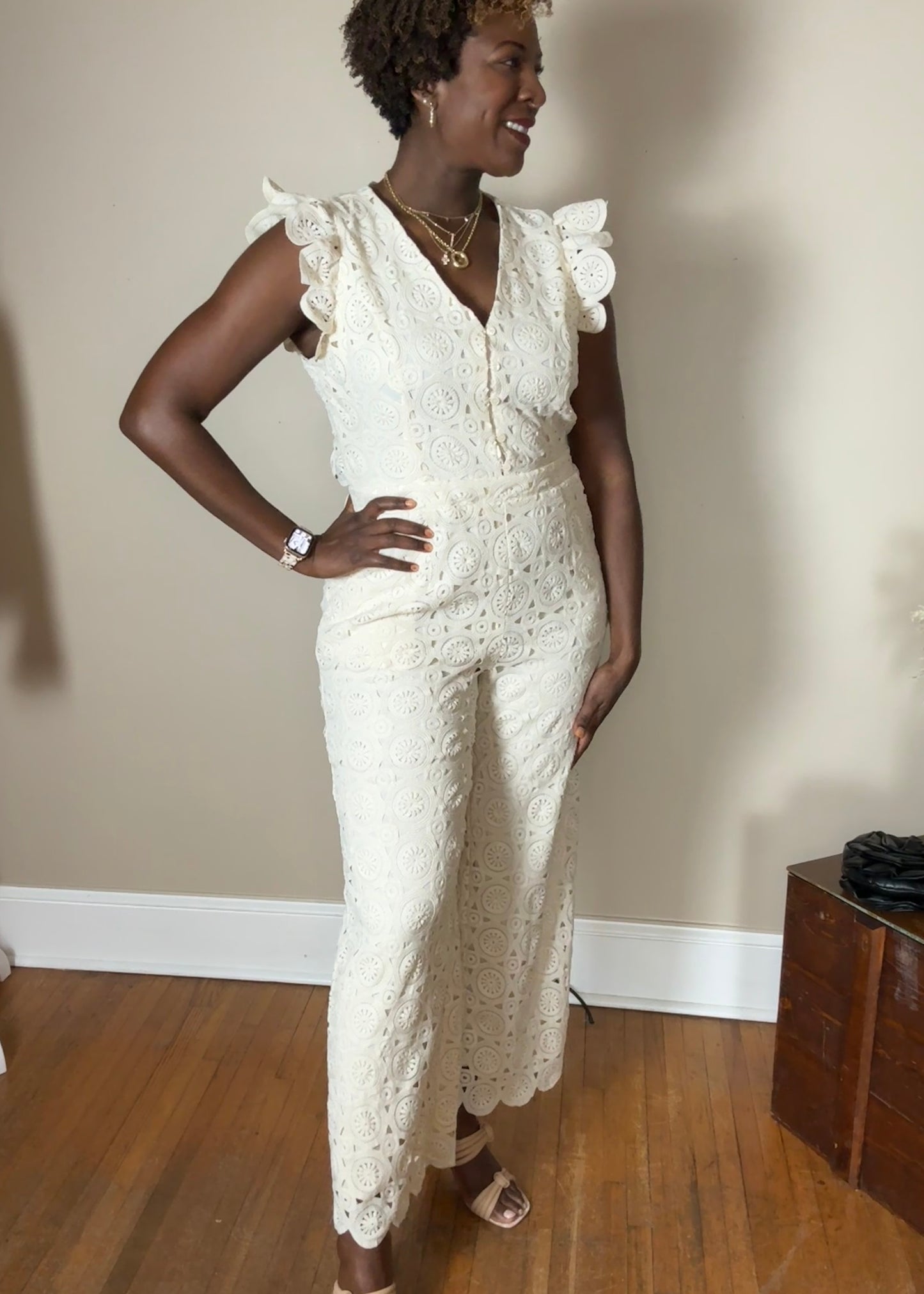 Leslie Button Front Lace Jumpsuit