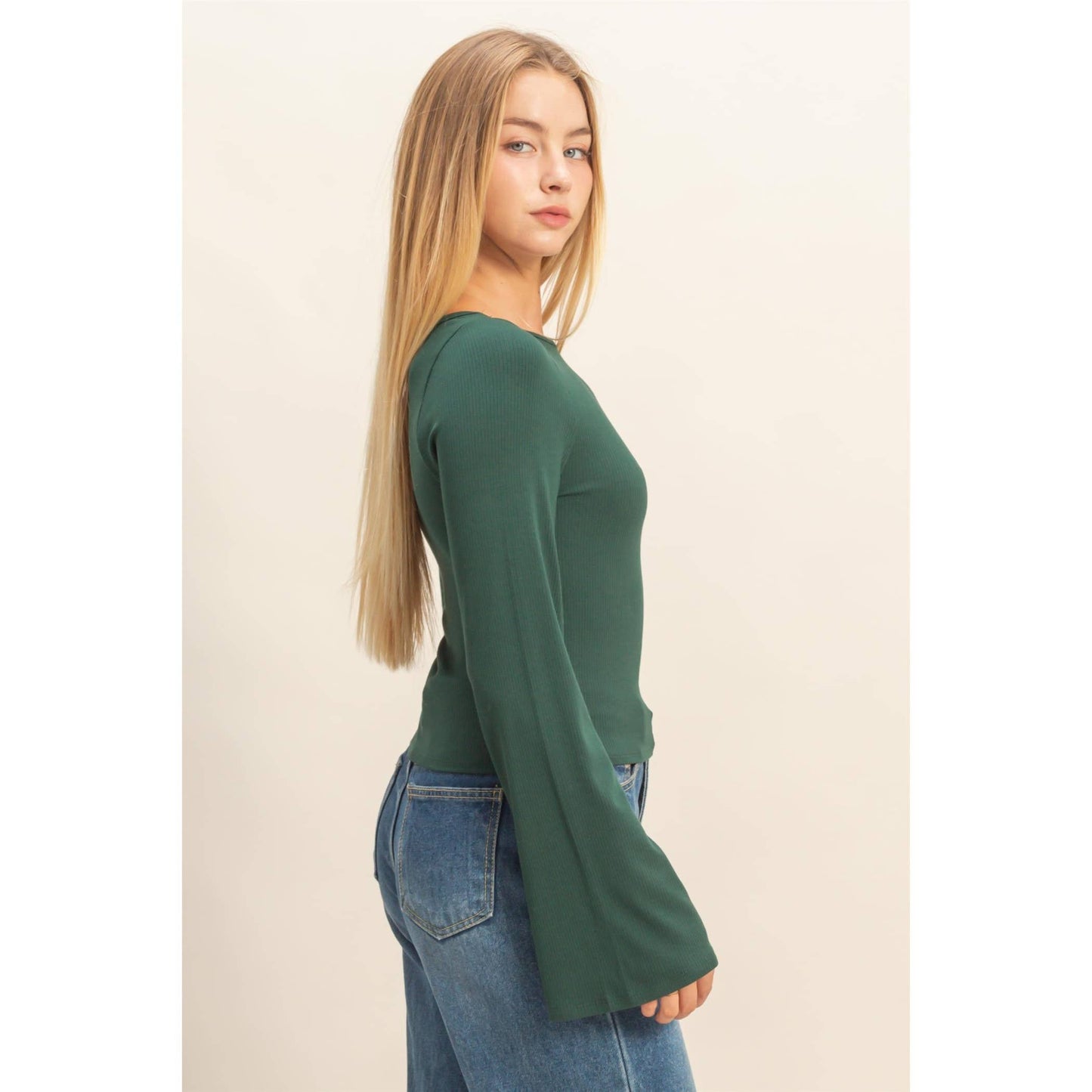 Long Bell Sleeve Ribbed Knit Top - Everly
