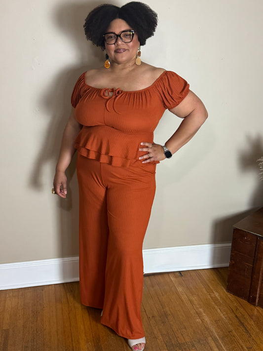 LAST ONE - Plus - Salise Peasant Top and Pant - Set