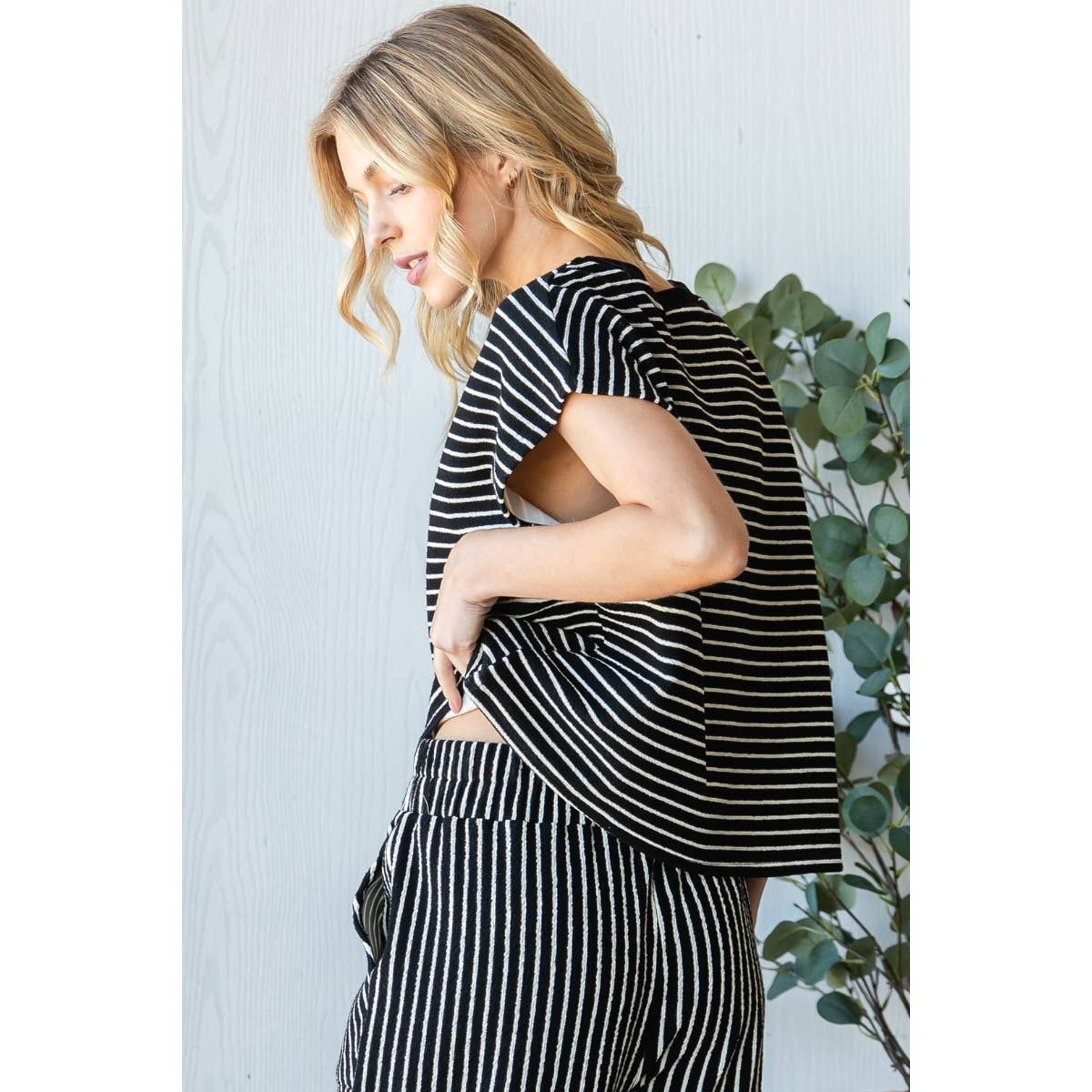 Sydney Stripe Texture Knit Drop Shoulder Top