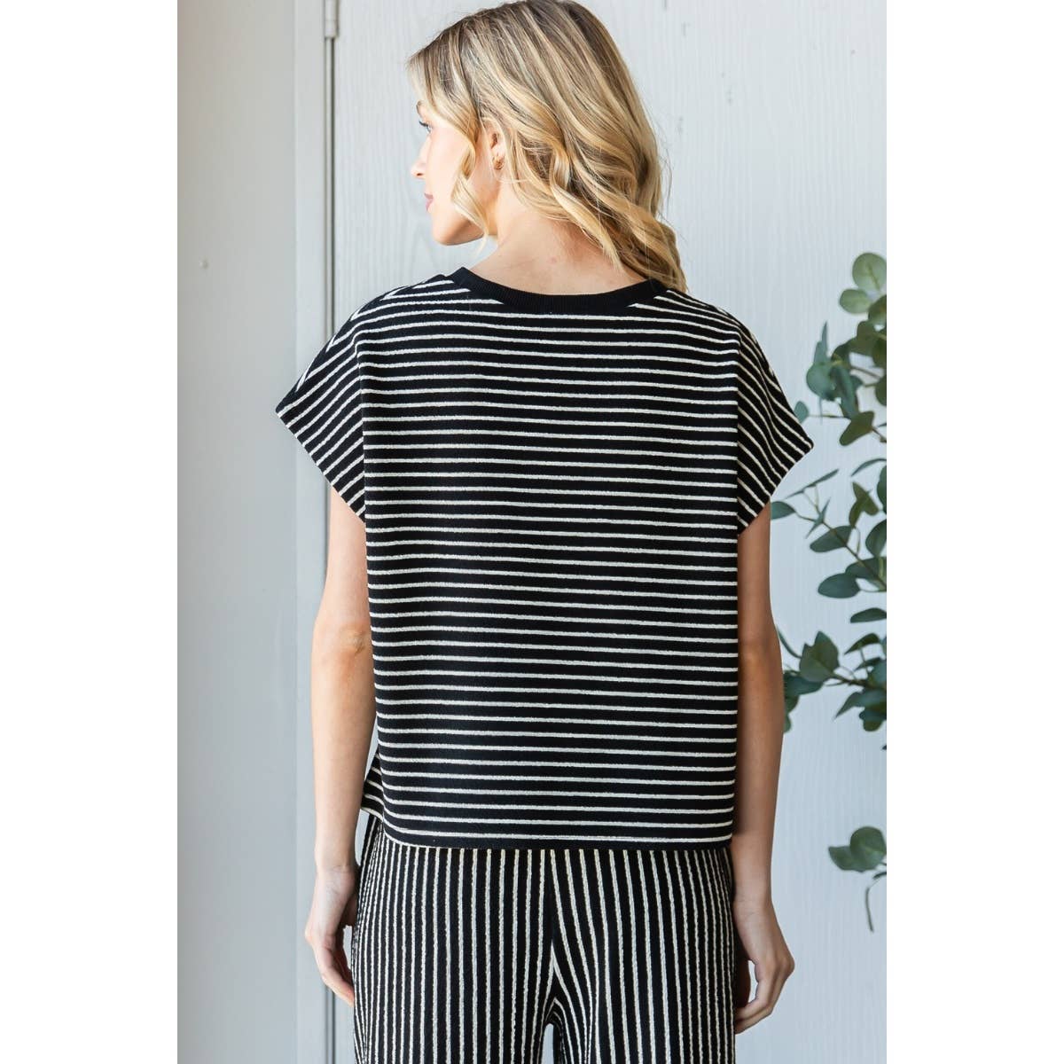 Sydney Stripe Texture Knit Drop Shoulder Top