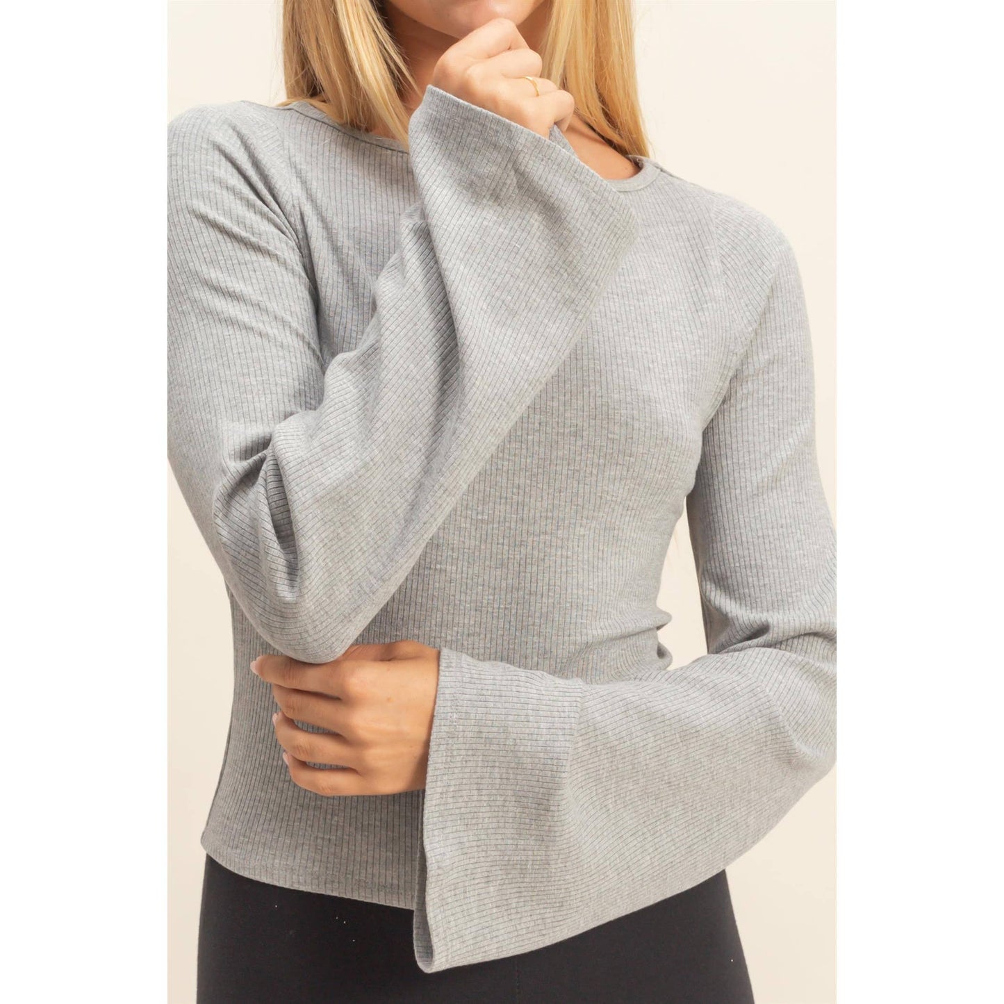 Long Bell Sleeve Ribbed Knit Top - Everly
