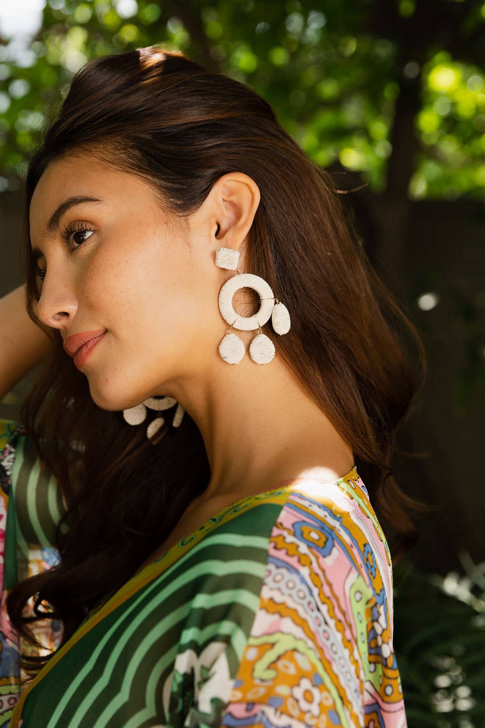 Raffia Wrapped Circle and Teardrop Earrings