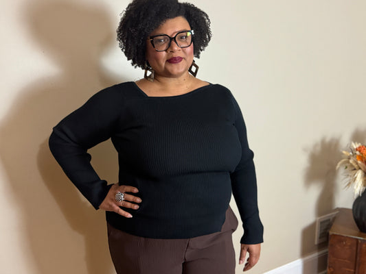 Plus Size Asymmetric Button Detail Sweater Knit Top – Elara Top