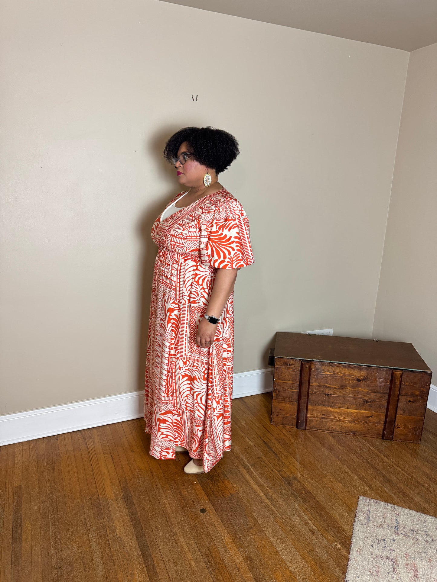 PLUS-Abstract Print Orange and Cream Brenlyn Dress