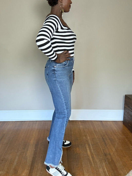 SAMPLE SALE ~Taliyah High Rise Split Leg Boot Cut Jean