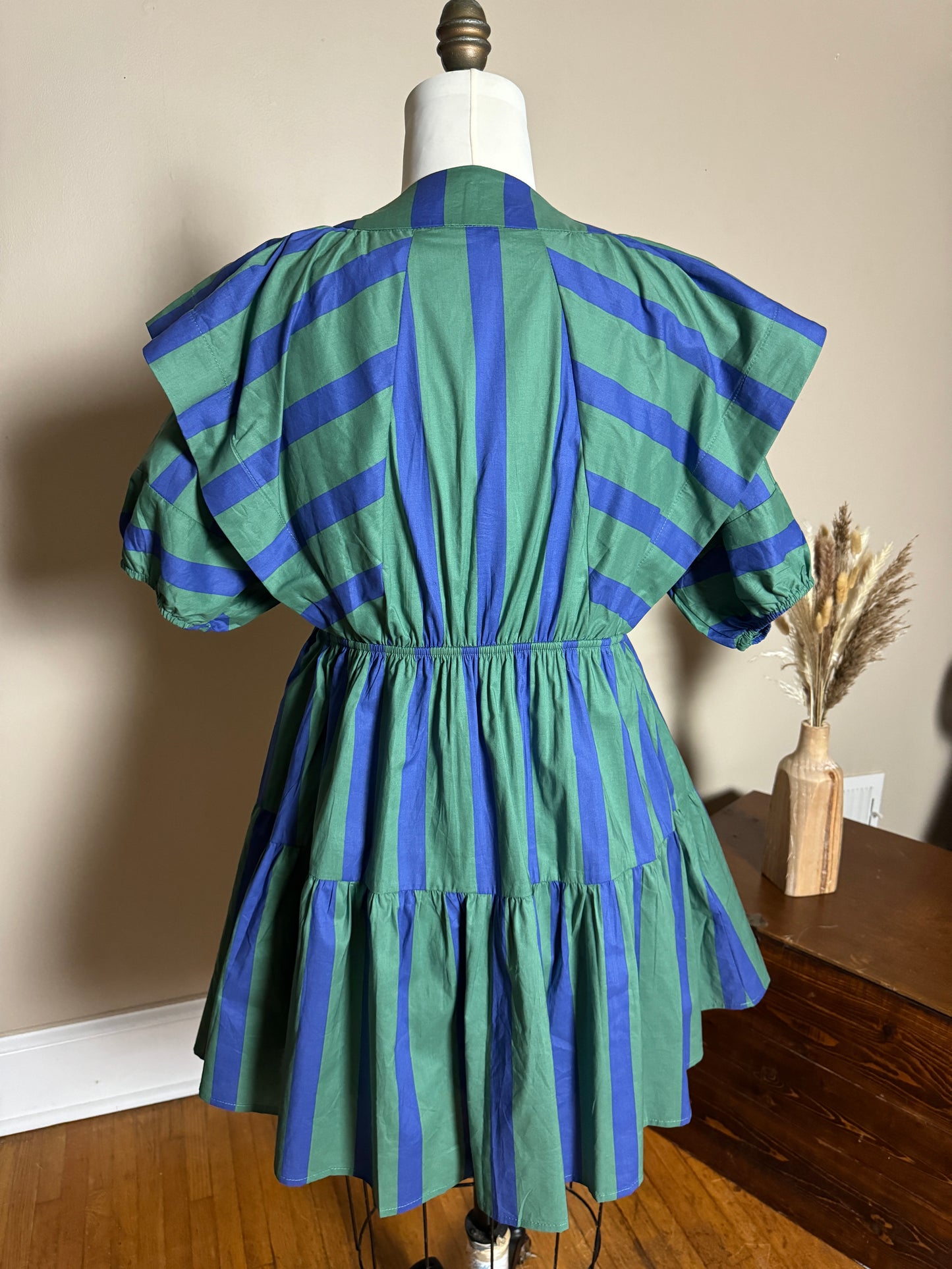 Breanne V-Neck Puff Sleeve Stripe Dress